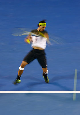 Nadal poonding forehand at the Asutralian Open 2009